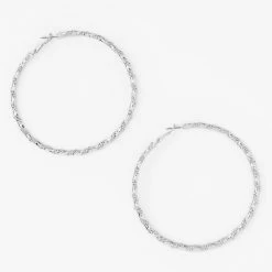 Promo 🧨 Claire's Silver 80MM Woven Twisted Hoop Earrings 🛒