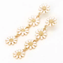 Flash Sale 🔔 Claire's Gold 2" Daisy Flower Linear Drop Earrings - White ✔️