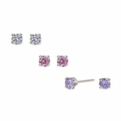 Promo 🎉 Claire's Sterling Silver Cubic Zirconia Round Stud Earrings - 3 Pack ⌛