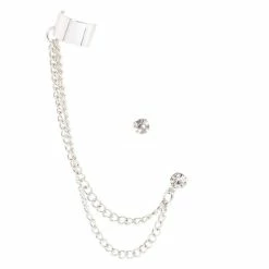 Budget 😀 Claire's Silver Ear Connector Crystal Stud Earrings 👍