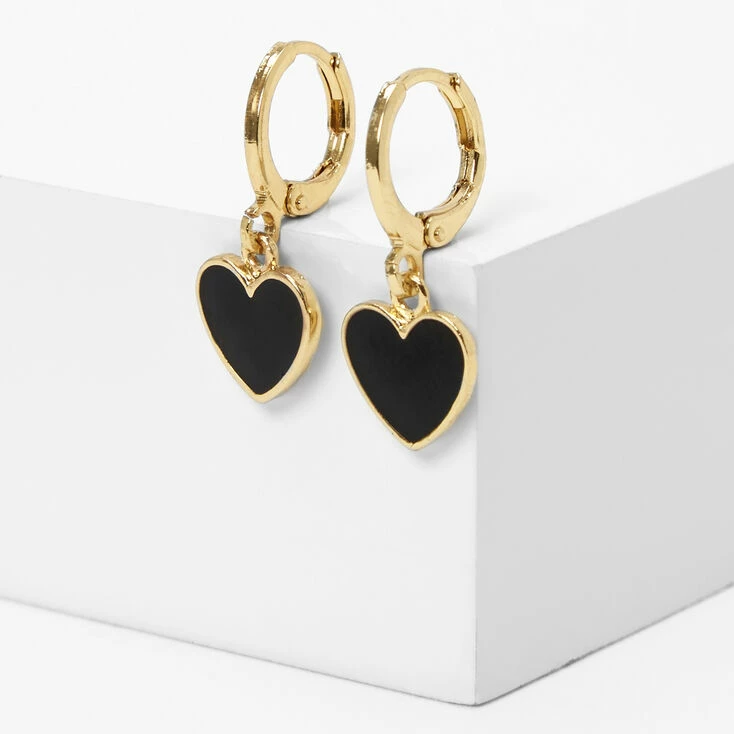 Hot Sale π Claire's Gold 10MM Heart Drop Huggie Hoop Earrings π 1 Hot Sale π Claire's Gold 10MM Heart Drop Huggie Hoop Earrings π