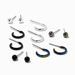 Claire’s Shop 29 Wholesale 🧨 Claire's Silver & Black Hoop & Stud Earrings - 6 Pack ❤️