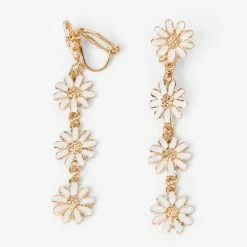 Buy 🥰 Claire's Gold 2" Daisy Flower Linear Drop Clip On Earrings 💯