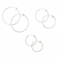Best Pirce ⭐ Claire's Silver Graduated Clip On Hoop Earrings - 3 Pack ❤️