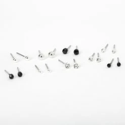 Best Pirce ✔️ Claire's Silver Black Crystal Ball Stud Earrings - 9 Pack 🔔