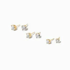 Best deal 🤩 Claire's 18K Gold Plated Cubic Zirconia Graduated Round Basket Stud Earrings - 3 Pack 🎉