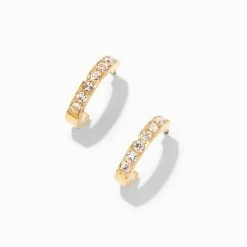 Deals π Claire's Gold Titanium Crystal Huggie Hoop Earrings β