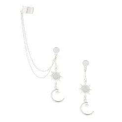Deals 🧨 Claire's Silver Celestial Ear Cuff Connector Chain Earrings 🧨