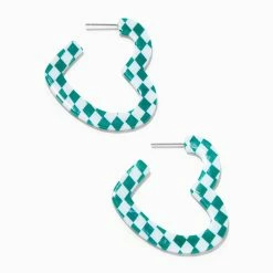Best Pirce 🤩 Claire's Green Checkered 40MM Heart Cutout Hoop Earrings ✨