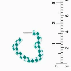 Best Pirce 🤩 Claire's Green Checkered 40MM Heart Cutout Hoop Earrings ✨ -Claire’s Shop 28570 3