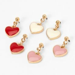 Budget 💯 Claire's Gold Pink & Red Heart Drop Earrings - 3 Pack 🔔