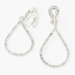 Claire’s Shop 27 Outlet 🧨 Claire's Silver Crystal Teardrop Outline 1.5" Clip On Drop Earrings 👏