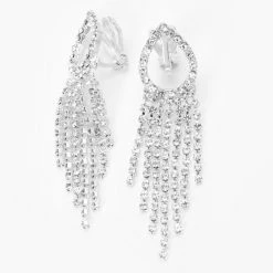 Coupon ✔️ Claire's Silver Crystal Teardrop Outline 1.5" Clip On Drop Earrings 😀