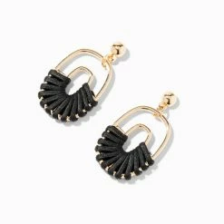 Best deal ✔️ Claire's Black Wrap Gold 1.5" Oval Drop Earrings 🛒