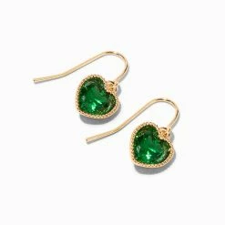 Claire’s Shop 35 Best deal ⌛ Claire's Green Heart 0.5" Gold Drop Earrings 🥰