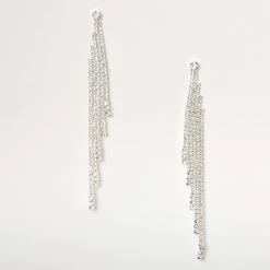 Buy 😀 Claire's Silver Rhinestone 3.5" Tiered Linear Drop Earrings 😀