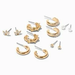 Cheapest 🥰 Claire's Gold Textured Huggie Hoop & Stud Earrings - 6 Pack 💯
