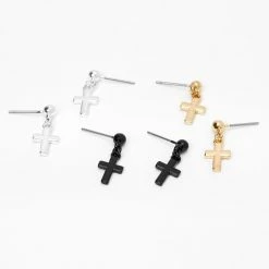 Buy 🛒 Claire's Mixed Metal 0.5" Cross Drop Earrings - 3 Pack 🎁