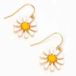 Buy 🔥 Claire's Gold 1" Daisy Drop Earrings - White 🥰