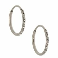 Buy 🤩 Claire's Silver Titanium 10MM Sleek Crystal Hoop Earrings 🥰