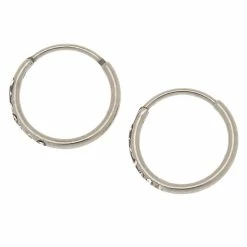 Buy 🤩 Claire's Silver Titanium 10MM Sleek Crystal Hoop Earrings 🥰 -Claire’s Shop 42391 3