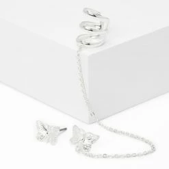 Discount ⌛ Claire's Silver Butterfly Ear Connector Earrings 👍
