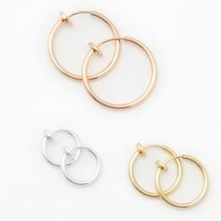 New π€© Claire's Mixed Metal Clip On Hoop Earrings - 10MM, 15MM, 20MM π