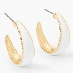 Hot Sale π Claire's Gold 20MM Textured Mini Hoop Earrings - White β