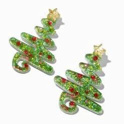 Cheap ⭐ Claire's Glitter 🔔 Christmas Tree 2'' Drop Earrings ✔️