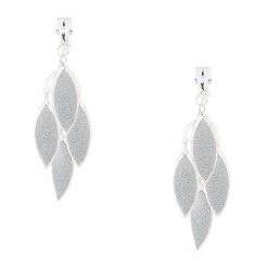 Deals 🎁 Claire's Silver 1.5" Glitter Chandelier Leaf Clip On Drop Earrings 🎉