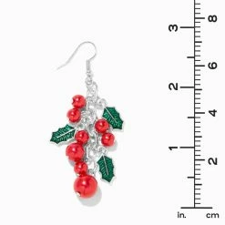 Discount 🛒 Claire's Red Holly Bells 3" Drop Earrings 👍 -Claire’s Shop 47702 3