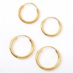 Deals 🎉 Claire's 18ct Gold Plated Hoop Earrings - 2 Pack 👍