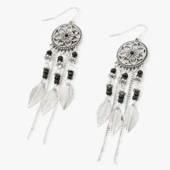 Claire’s Shop 3 Best reviews of 🔥 Claire's Silver 3" Flower Beaded Dreamcatcher Drop Earrings - Black ❤️
