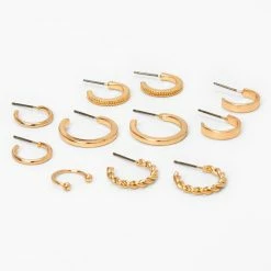 Best Pirce 🎁 Claire's Gold Mixed Hoop Earrings And Ear Cuff Set - 6 Pack ⭐