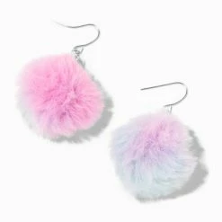 Top 10 👍 Claire's Silver 2" Pink, Purple & Blue Pom Pom Drop Earrings 😉