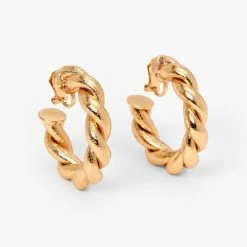 Best deal 😉 Claire's Gold 40MM Twisted Clip On Hoop Earrings ❤️
