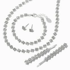 Cheap ✨ Claire's Silver Zig Zag Jewelry & Hair Clip Set - 4 Pack 🎉
