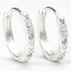Wholesale ⭐ Claire's Sterling Silver 10MM Cubic Zirconia Textured Huggie Hoop Earrings 🥰
