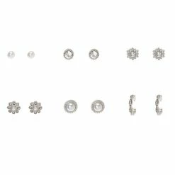 Budget 🎁 Claire's Silver Faux Pearl Fancy Stud Earrings - 6 Pack ✨