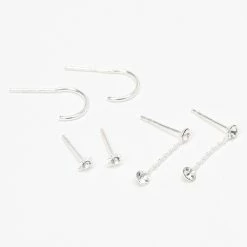 Buy 👍 Claire's Sterling Silver Crystal Floral Mixed Earrings - 3 Pack 🥰