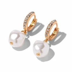 Top 10 👏 Claire's Gold 10MM Pearl Huggie Hoop Earrings 🎁