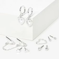 Buy 🥰 Claire's Silver Heart Hoop Mixed Earrings - 6 Pack 👍