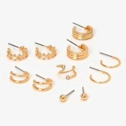 Claire’s Shop 33 New 🔔 Claire's Gold Mixed Hoops And Cuff Earring Set - 6 Pack 💯
