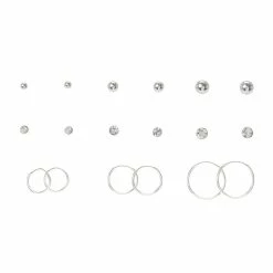 Cheap 💯 Claire's 9 Pack Silver Crystal Stud & Hoop Earrings 😀