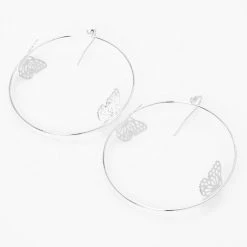 Cheap 💯 Claire's Silver Filigree Butterfly 2" Hoop Earrings 🧨