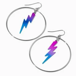 Brand new βοΈ Claire's Iridescent Lightning Bolt 2" Silver Hoop Earrings π₯