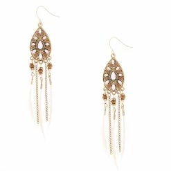 Best reviews of 👏 Claire's Gold 4" Beaded Feather Teardrop Drop Earrings - White 👍