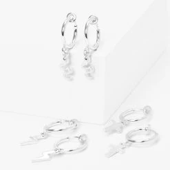 Wholesale 🎉 Claire's Silver Mixed Dangle Huggie Hoop Clip On Earrings - 3 Pack 👍