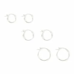 Hot Sale 🎉 Claire's Sterling Silver Graduated Hinge Hoop Earrings - 3 Pack 🔔