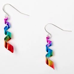Budget ⭐ Claire's Silver 1" Rainbow Ribbon Twist Drop Earrings 🛒